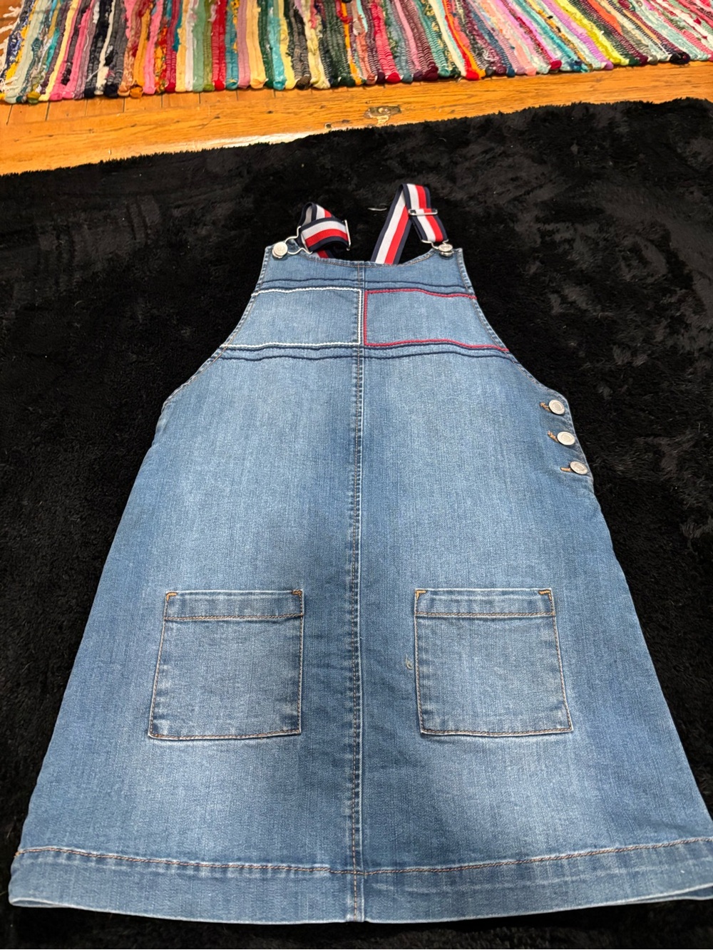 Tommy Hilfiger Light Blue Denim Pinafore Dress with Red, White & Blue Straps
